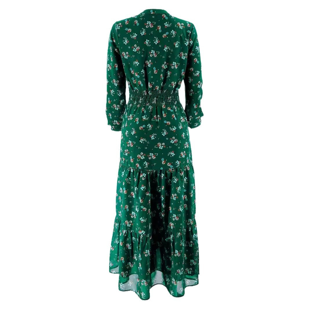 Robe longue en mousseline de soie à fleurs smockée élégante pour femme du Moyen-Orient
