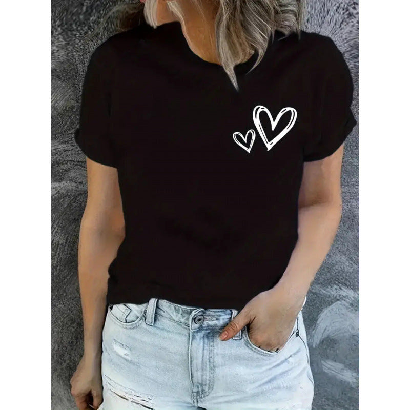 Women's Short Sleeve Valentine's Day Heart 3D Round Neck Top