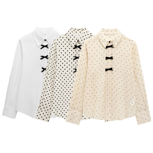 Fashion Women Bowknot Decoration Loose Casual Shirt