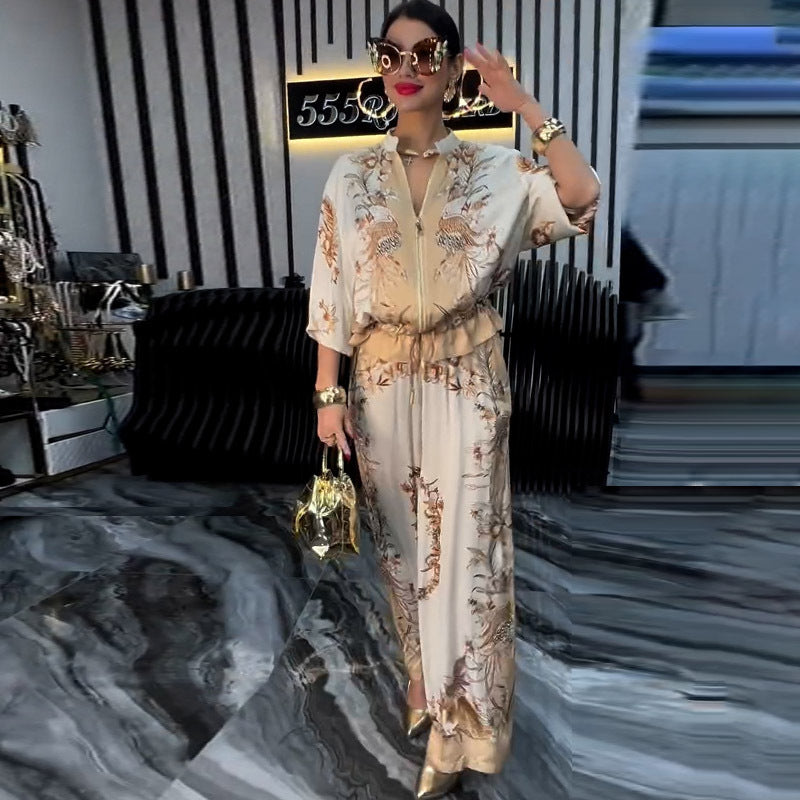 Three-dimensional Printed Flowers Baseball Drawstring Trousers Two-piece Set