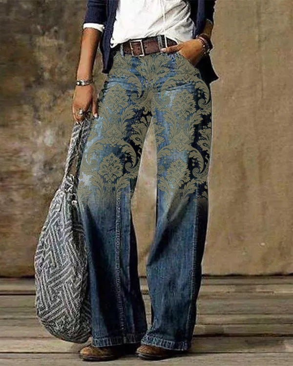 Jeans évasé ample décontracté à motif 3D diagonale