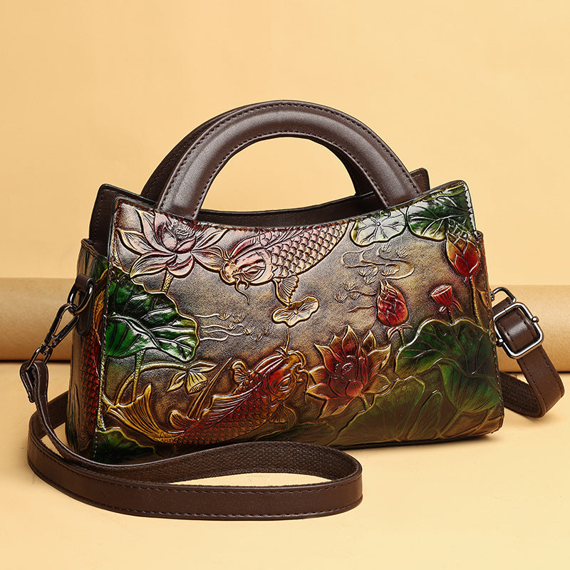Retro Embossed Large Capacity Crossbody Shoulder Bag
