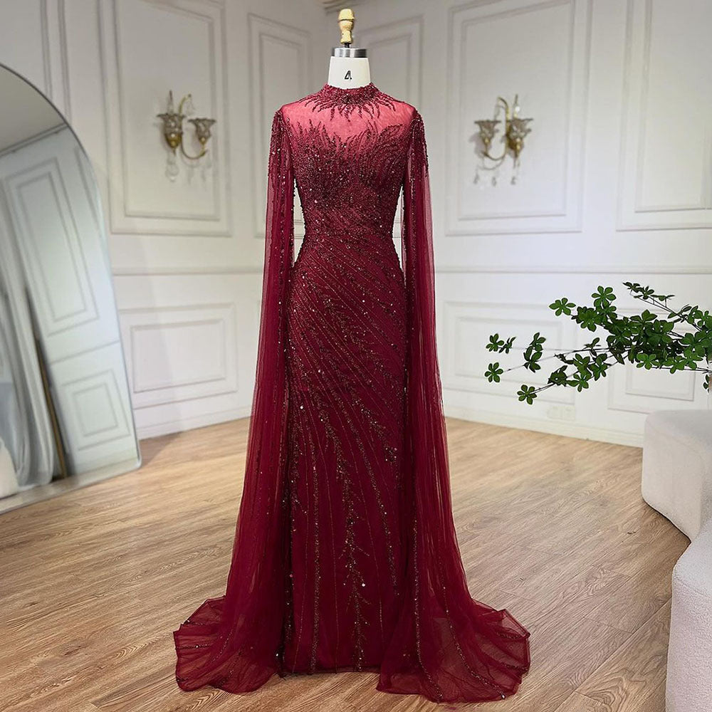 Robe de soirée élégante de princesse arabe à manches volantées et coupe sirène