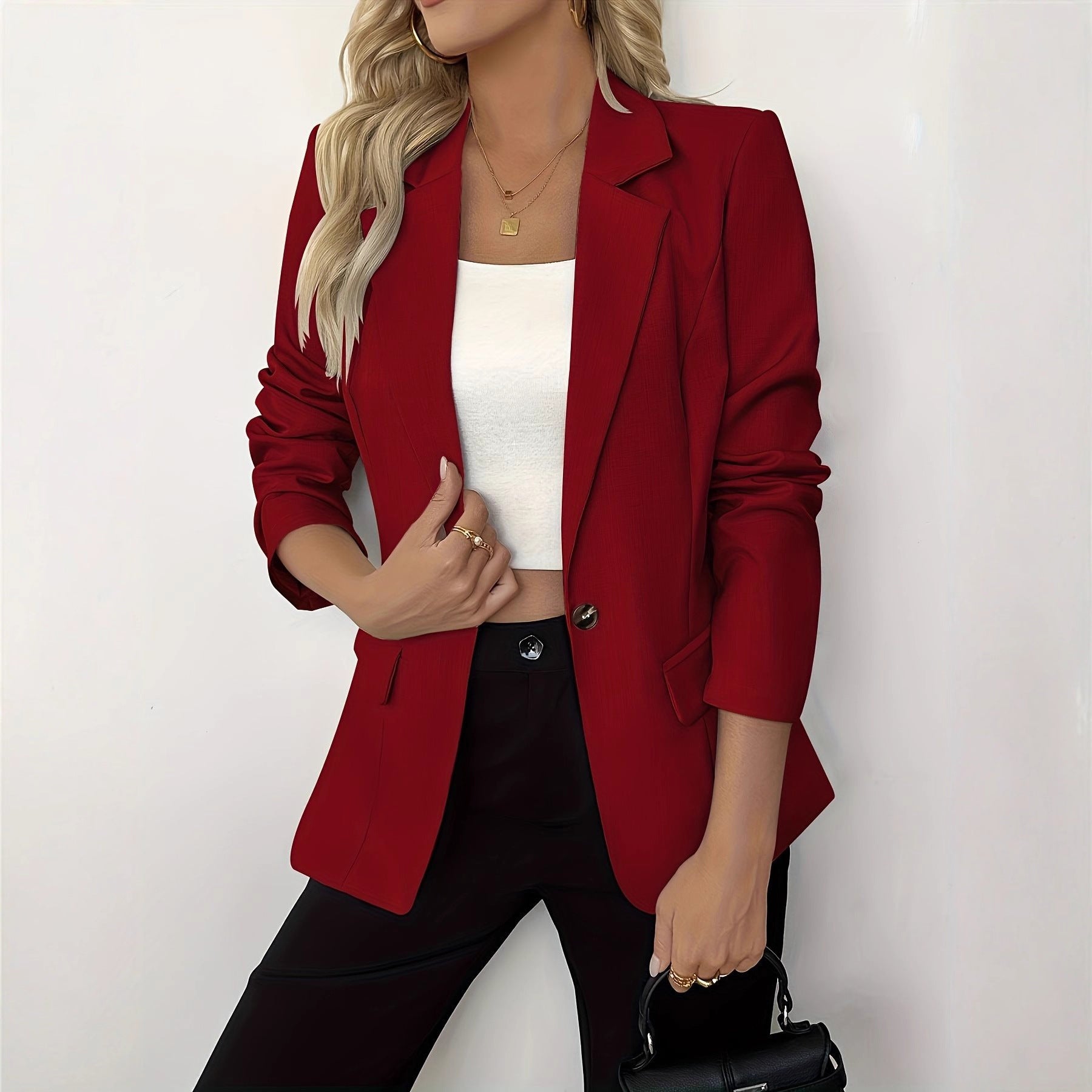 Women's Slim Fit Solid Color Casual Jacket