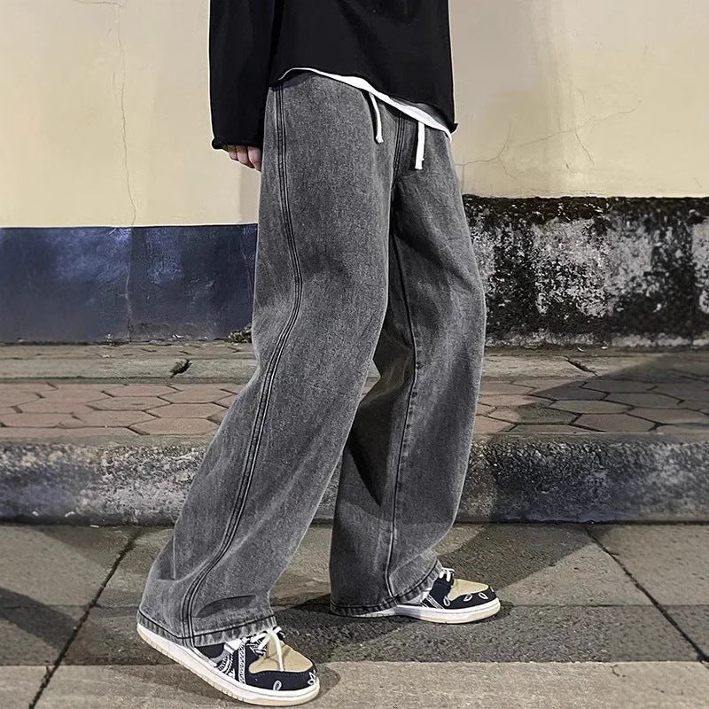 Jean américain ample droit taille mi-haute en polyester pour homme
