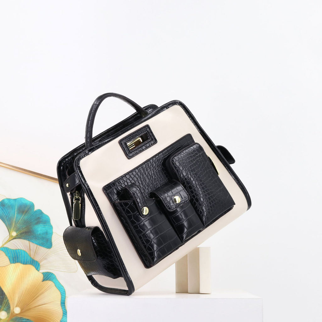 Textured Crocodile Pattern PU Polyester Handbag 33x24x17cm