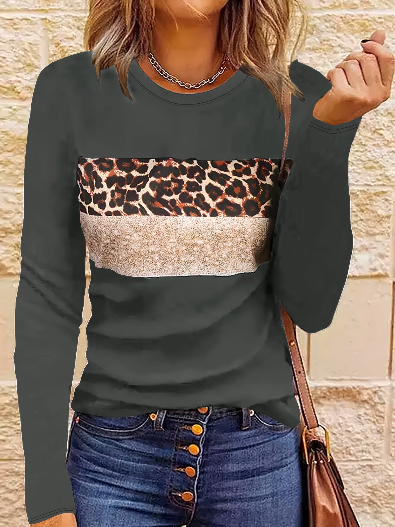 Women's Casual Long Sleeve Fitted Printed T-Shirt Polyester