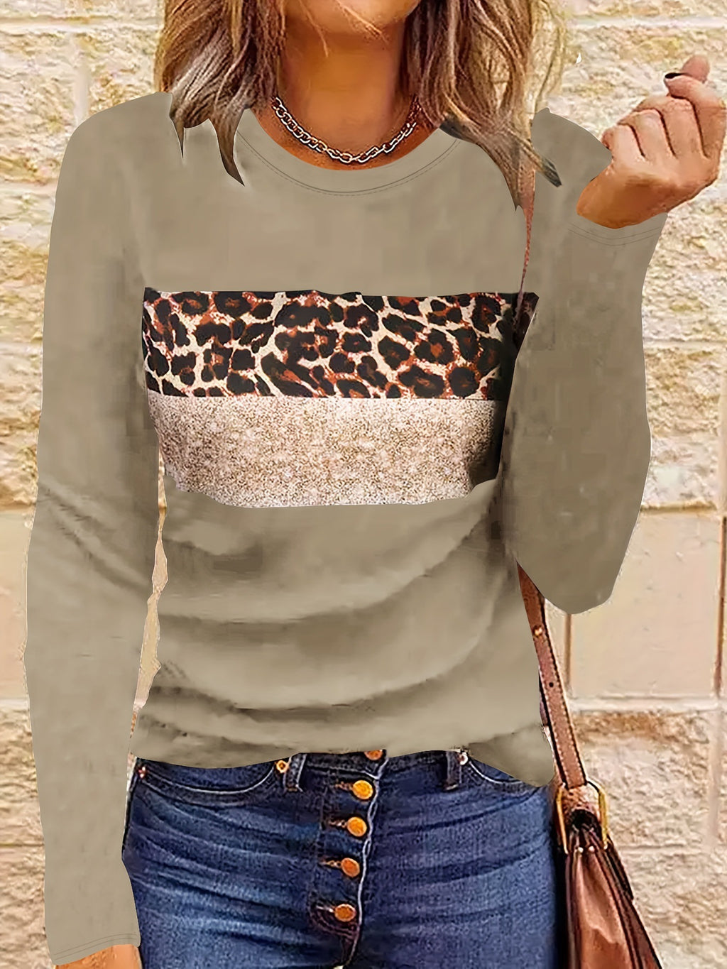 Women's Casual Long Sleeve Fitted Printed T-Shirt Polyester