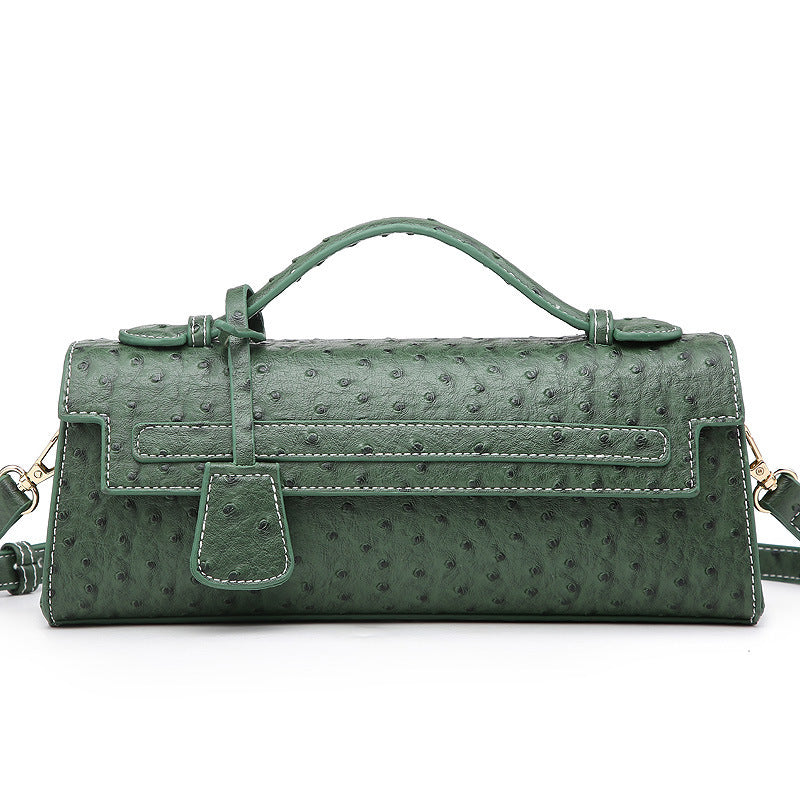 Ostrich Grain PU Crossbody Shoulder Bag 28x6.5x11cm