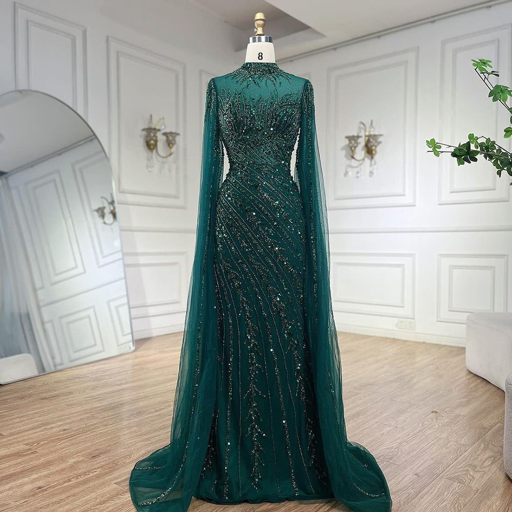 Robe de soirée élégante de princesse arabe à manches volantées et coupe sirène