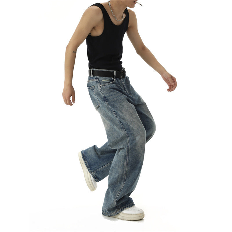American-Style Retro Spring-Summer Skinny Jeans for Men in Blue