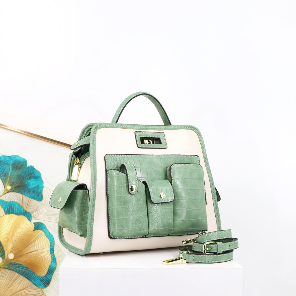 Textured Crocodile Pattern PU Polyester Handbag 33x24x17cm
