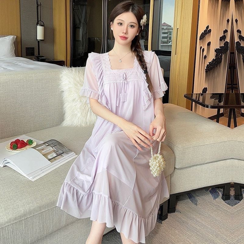 Mesh Lace Summer Fairy Princess Pajamas in White, Pink, Light Purple & Matcha, Sizes M-XXL