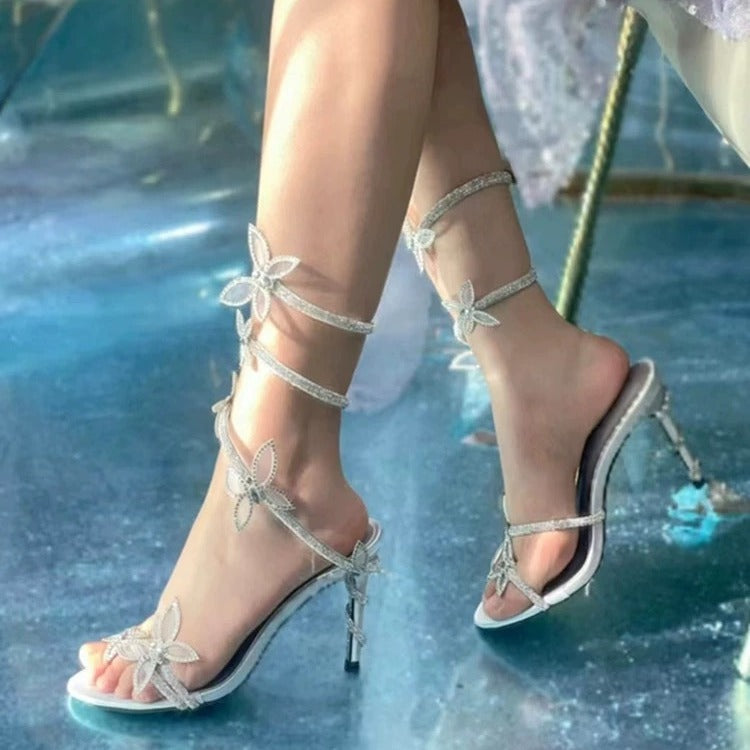 Women's White Stiletto Sandals Fashionable All-Match