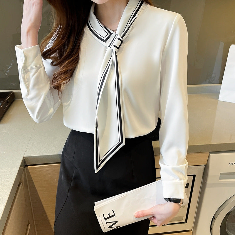 Commuter White Printed Tie-Neck Shirt for Women