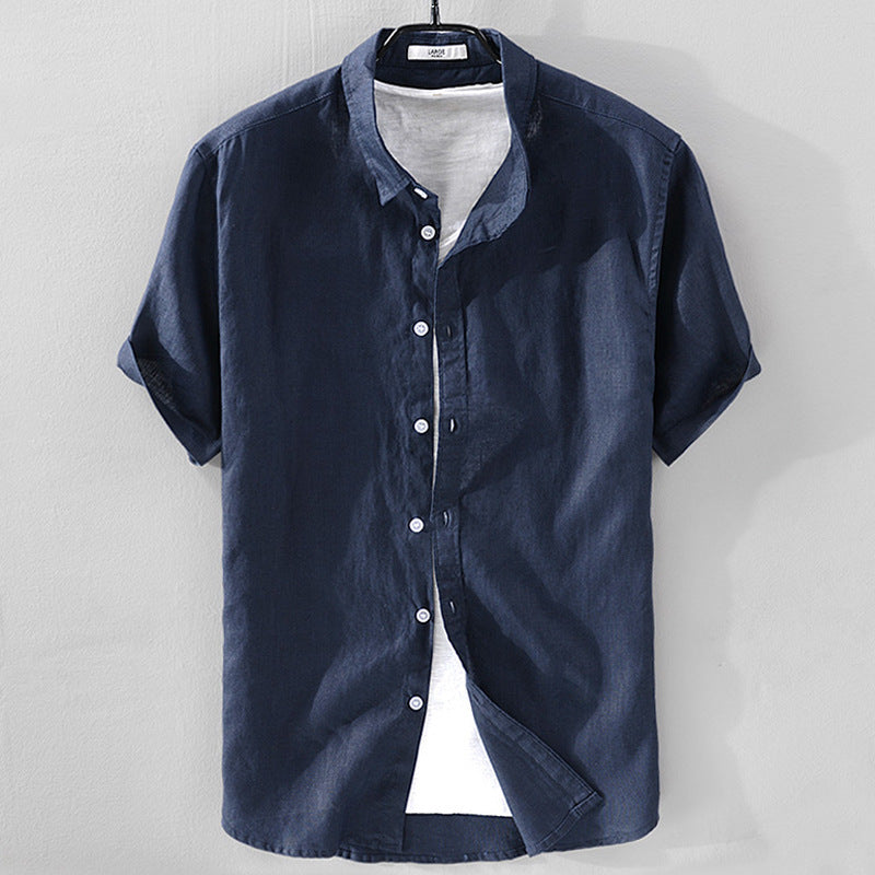 Short Sleeve Breathable Pure Linen Shirt For Men