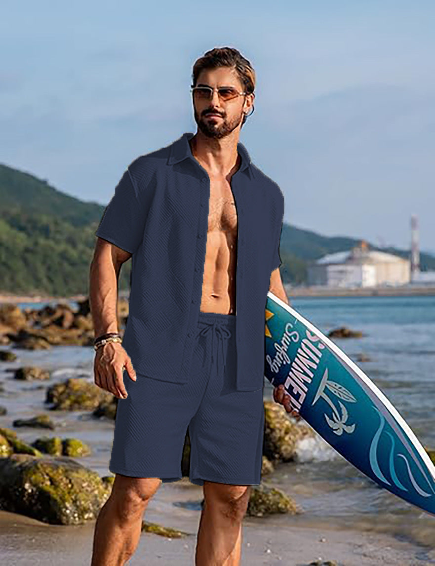Knitwear Sports Casual Short Sleeve And Shorts Suit