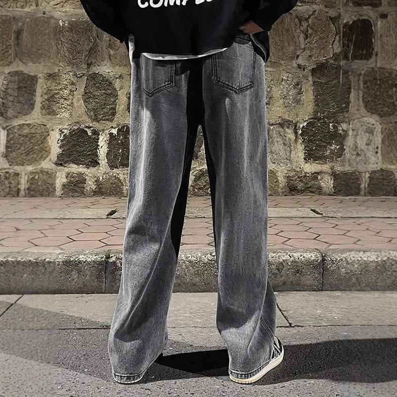Jean américain ample droit taille mi-haute en polyester pour homme
