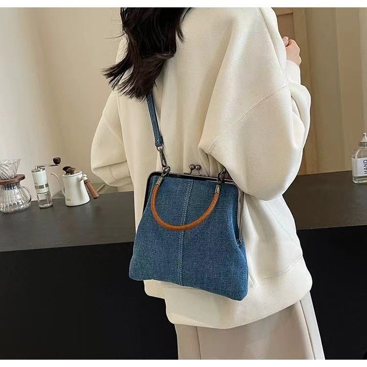 Female Worker Denim Stitching Shoulder Bag