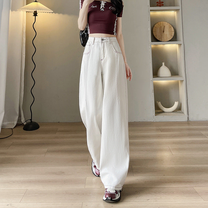 Design Sense Jean blanc taille haute et coupe large Long