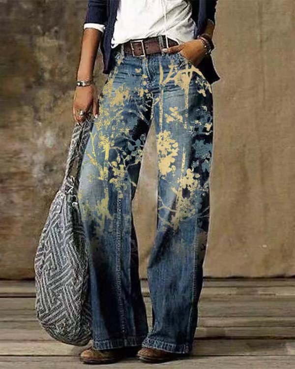 Jeans évasé ample décontracté à motif 3D diagonale