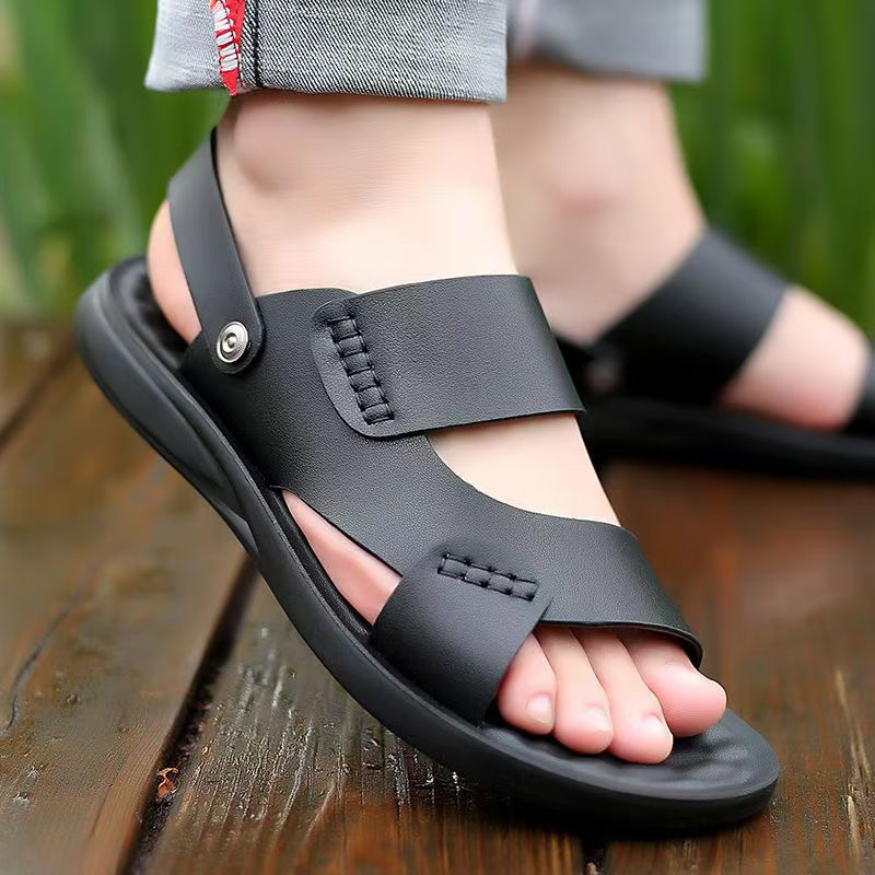 Men's Two-Way Outdoor Platform Sandals in Light Brown & Black