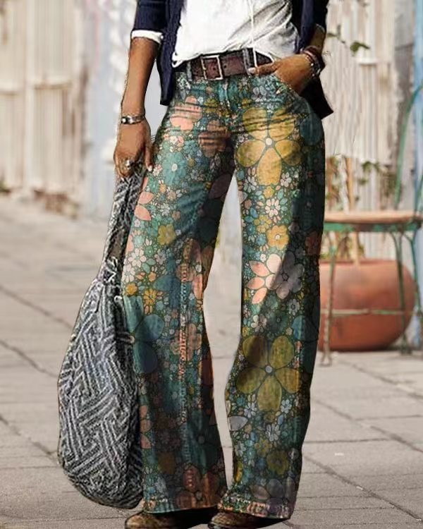 Jeans évasé ample décontracté à motif 3D diagonale