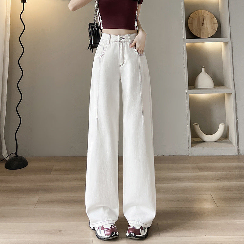 Design Sense Jean blanc taille haute et coupe large Long