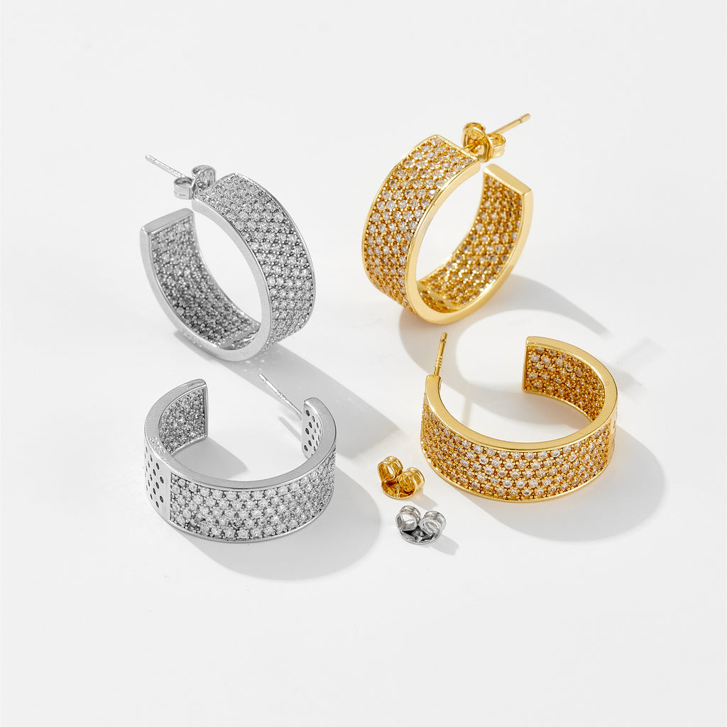 Men's Hip Hop Full Diamond Earrings with Platinum & 18K Gold Electroplating