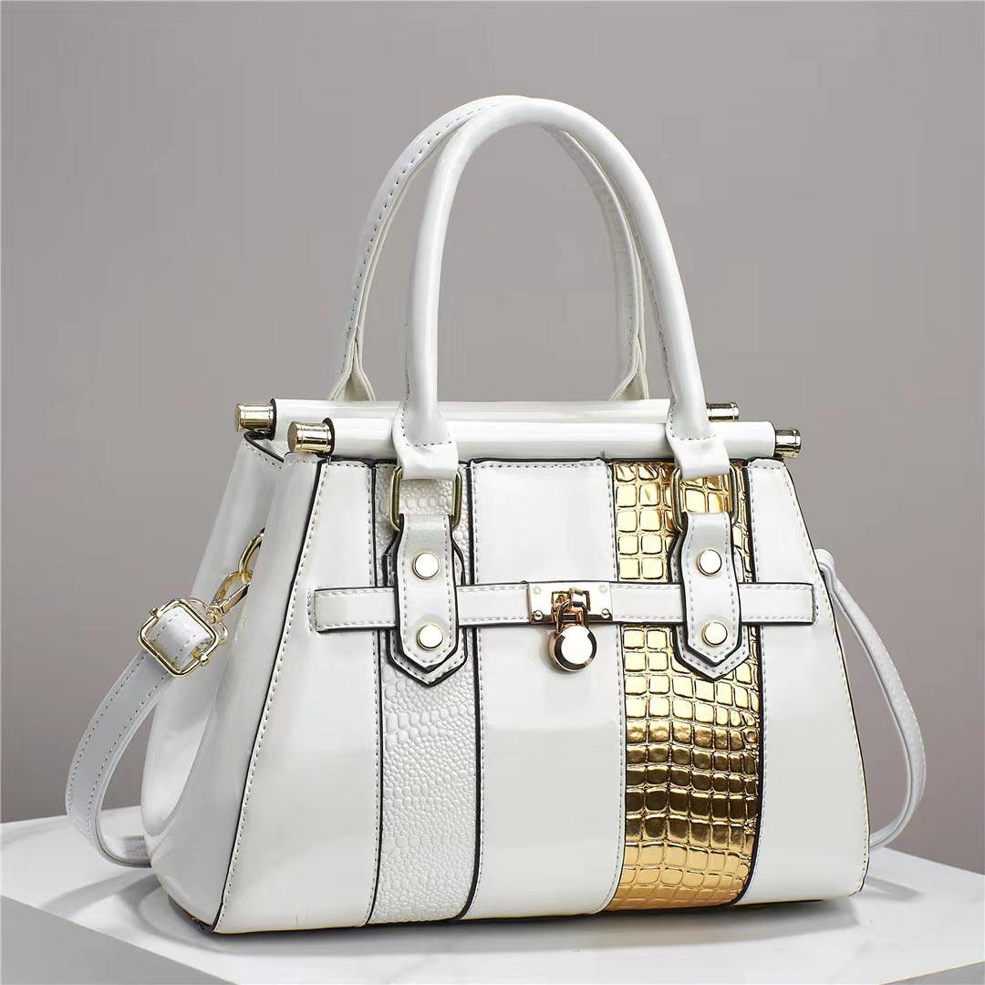 Large Capacity Vertical Stitching Leather Lizard Pattern Shoulder Bag