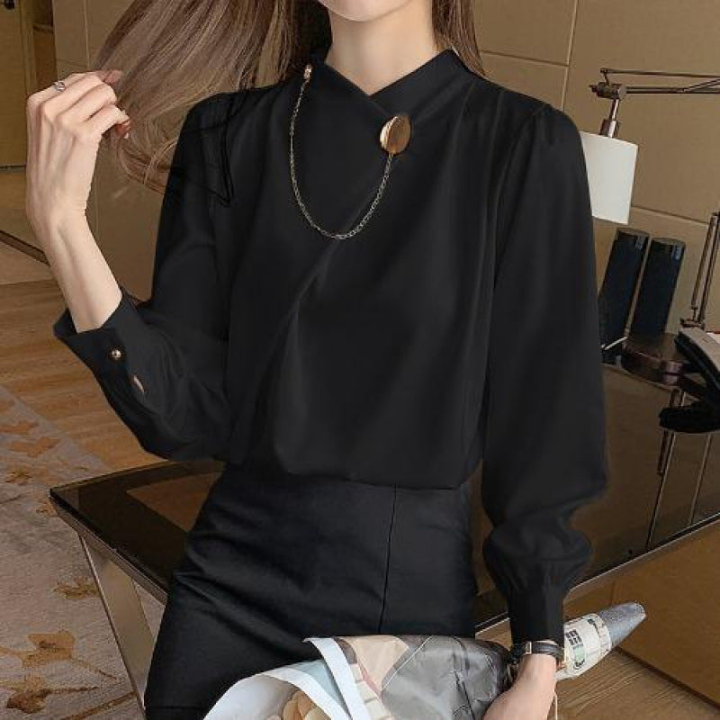 Professional Style Draping Satin Chiffon Top