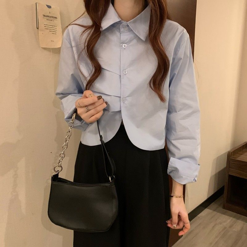 Chemise de Printemps pour Femmes Blanches Françaises à Manches Longues Haut Chic et Tempérament