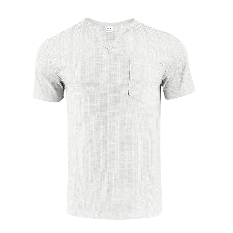 Men's Loose Casual Breathable V-neck Solid Color Short Sleeve