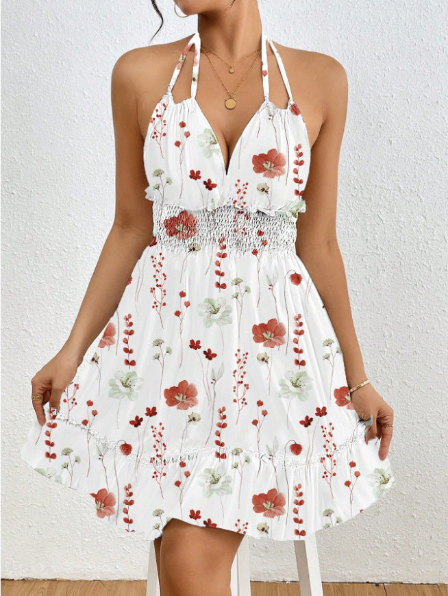 Robe sexy imprimée avec bretelles fines et dos nu, style européen et américain pour femmes