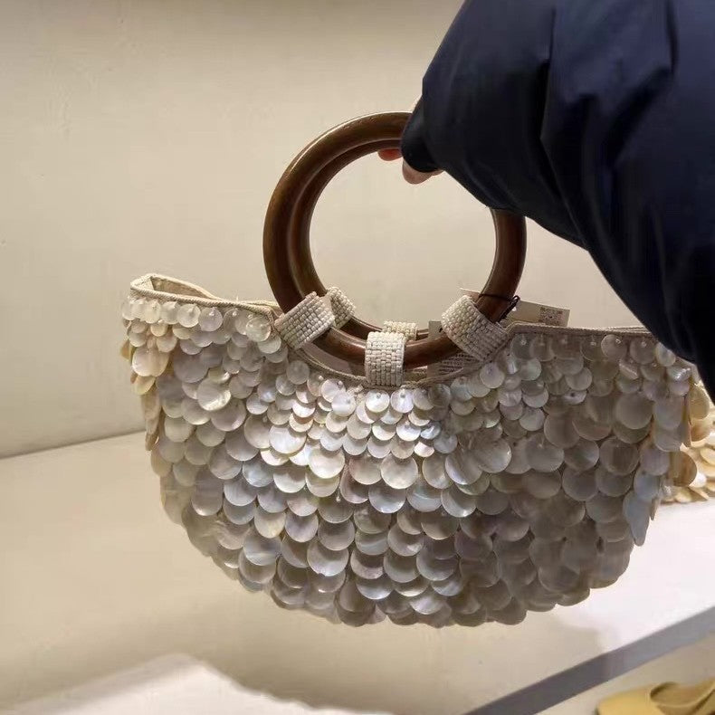 Handmade Natural Shell PU Bag with Sandwich Pocket