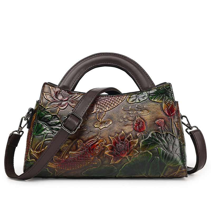 Retro Embossed Large Capacity Crossbody Shoulder Bag