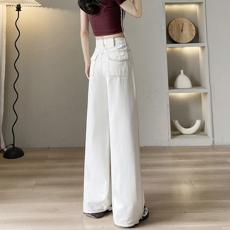 Design Sense Jean blanc taille haute et coupe large Long