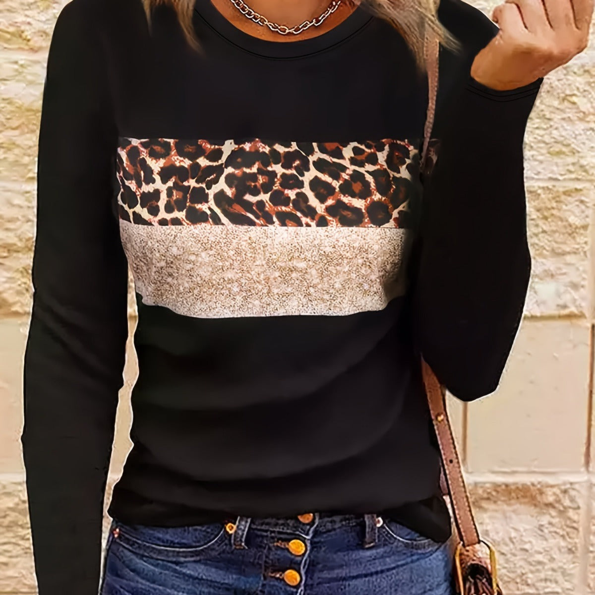 Women's Casual Long Sleeve Fitted Printed T-Shirt Polyester