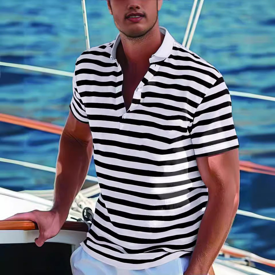 Polo décontracté à rayures et manches courtes pour homme
