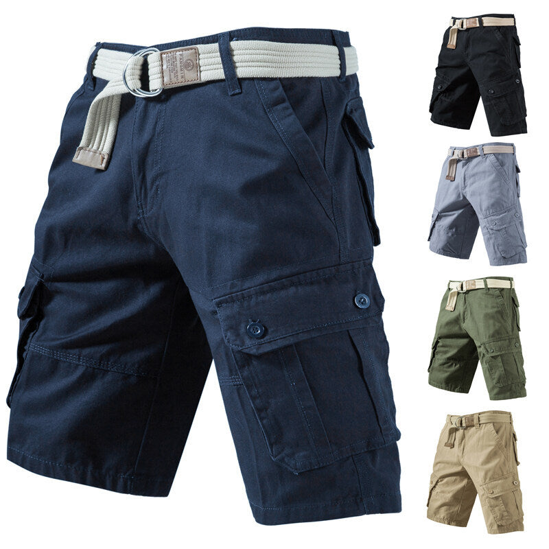 Short cargo d'été en coton avec poches Couleur unie