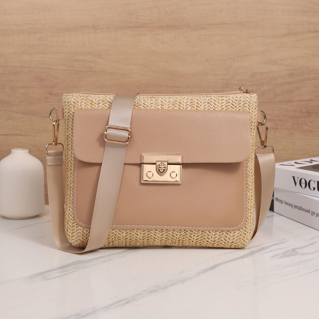 Sac bandoulière en paille couleur unie 22x4x18