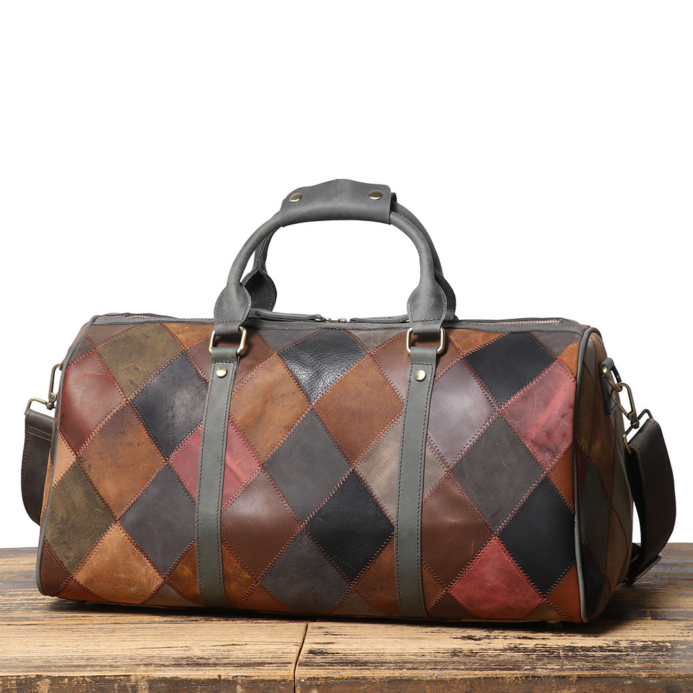 Sac de voyage losange vintage en cuir véritable pour homme