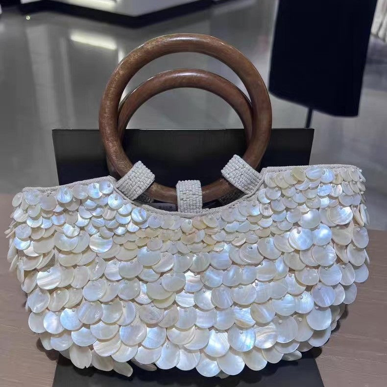 Handmade Natural Shell PU Bag with Sandwich Pocket
