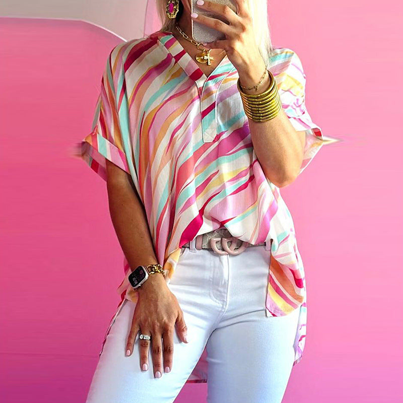 Color Blocking Pullover Half Sleeve Top