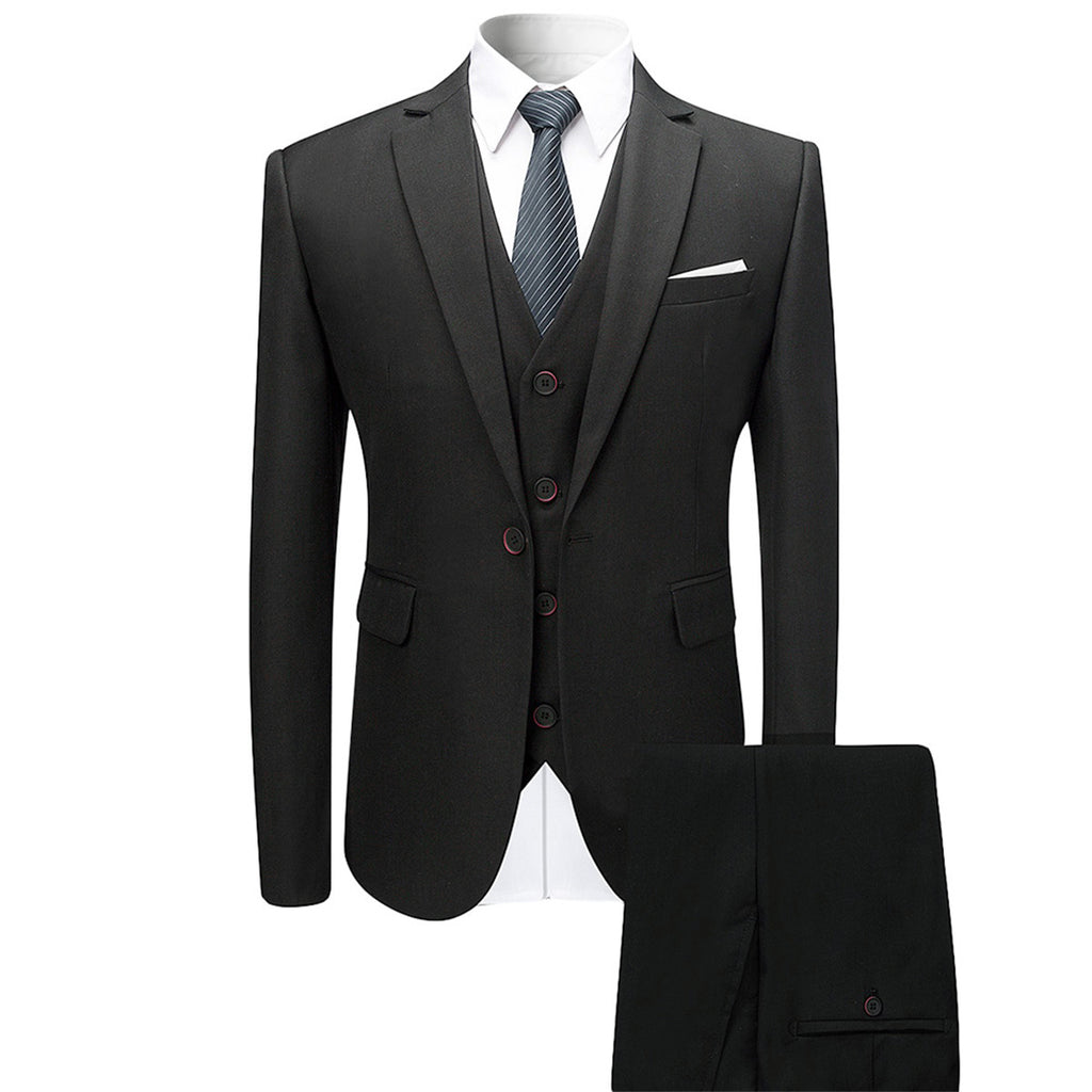 Men's Slim Fit Three-Piece Suit Navy Blue Black Dark Gray Polyester