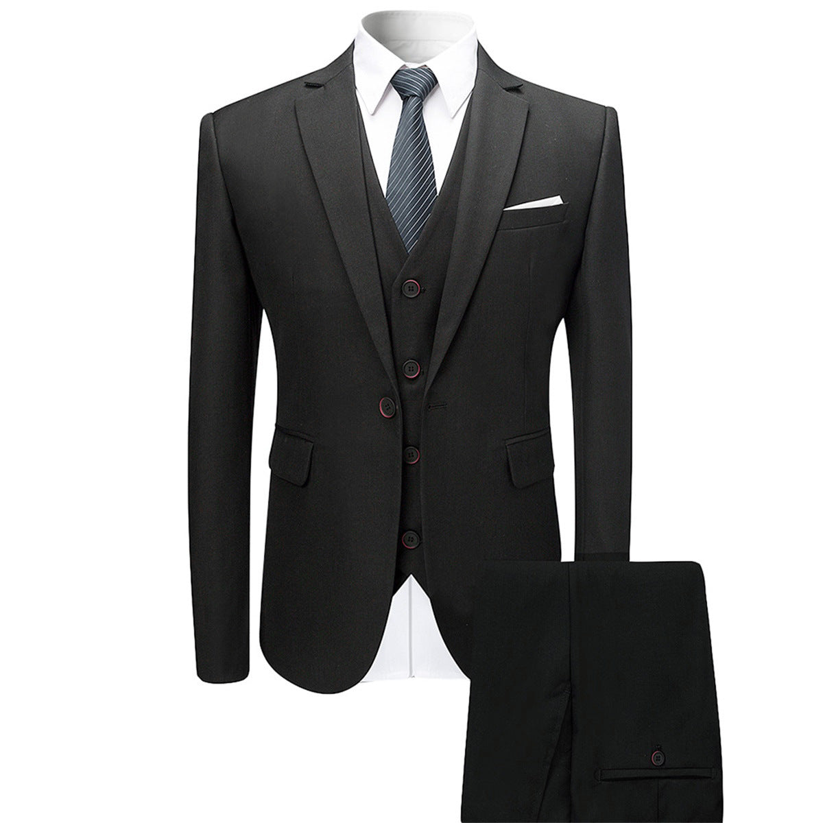 Men's Slim Fit Three-Piece Suit Navy Blue Black Dark Gray Polyester