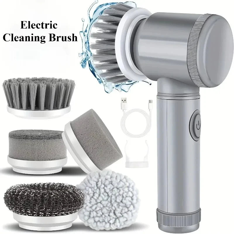 5 in 1 Electric Cleaning Spin Scrubber with 5 Replaceable Brush Heads