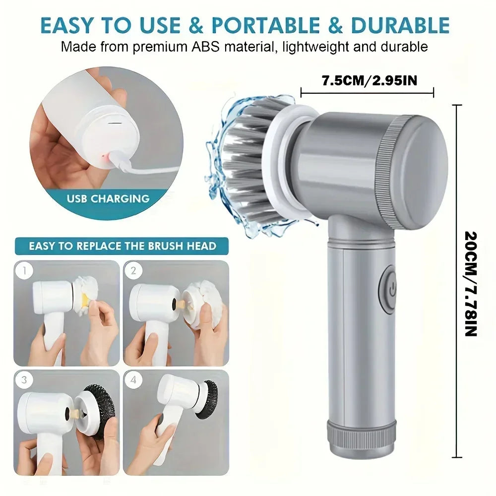 5 in 1 Electric Cleaning Spin Scrubber with 5 Replaceable Brush Heads