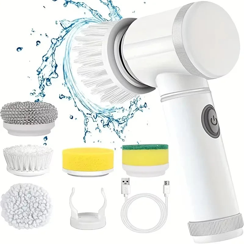 5 in 1 Electric Cleaning Spin Scrubber with 5 Replaceable Brush Heads