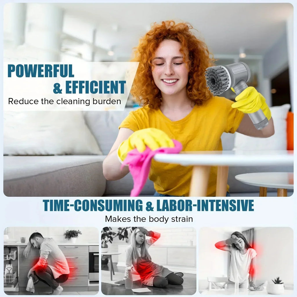 5 in 1 Electric Cleaning Spin Scrubber with 5 Replaceable Brush Heads